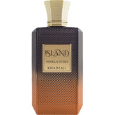 Khadlaj Island Vanilla Dunes bottle front view, highlighting premium packaging and inviting gourmand fragrance.