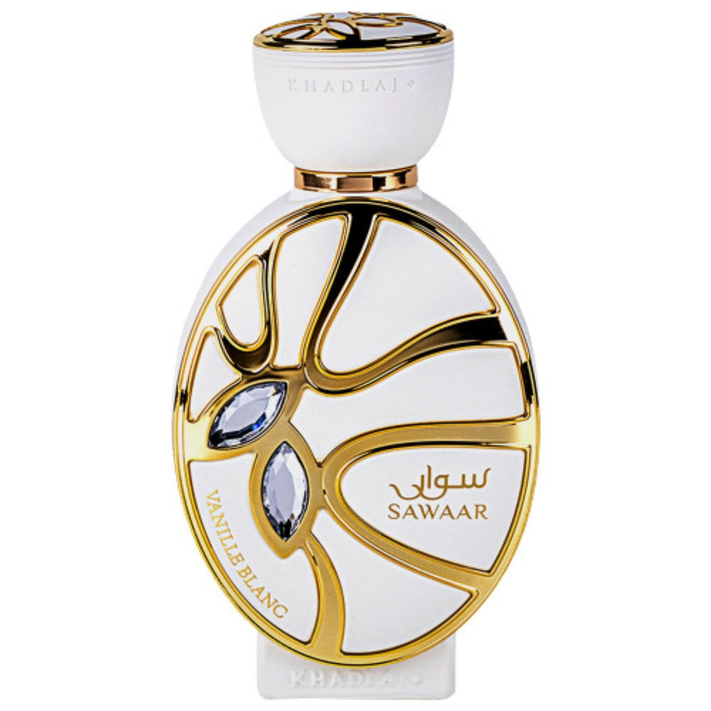 Khadlaj Sawaar Vanille Blanc bottle highlights creamy vanilla notes for daily wear