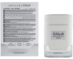 Khadlaj Shiyaaka Snow base notes feature vetiver and cardamom for lasting depth.