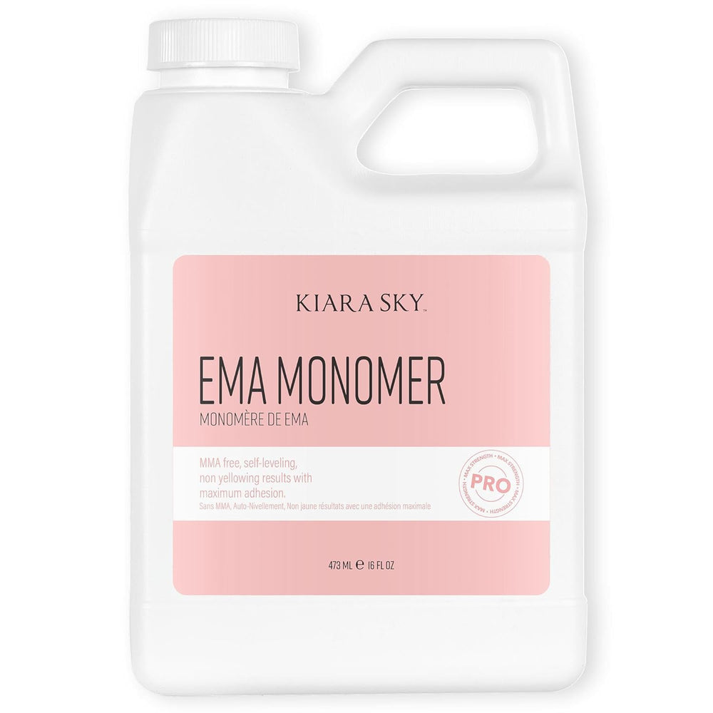 Kiara Sky EMA Monomer bottle showing smooth, self-leveling liquid for flawless acrylic applications