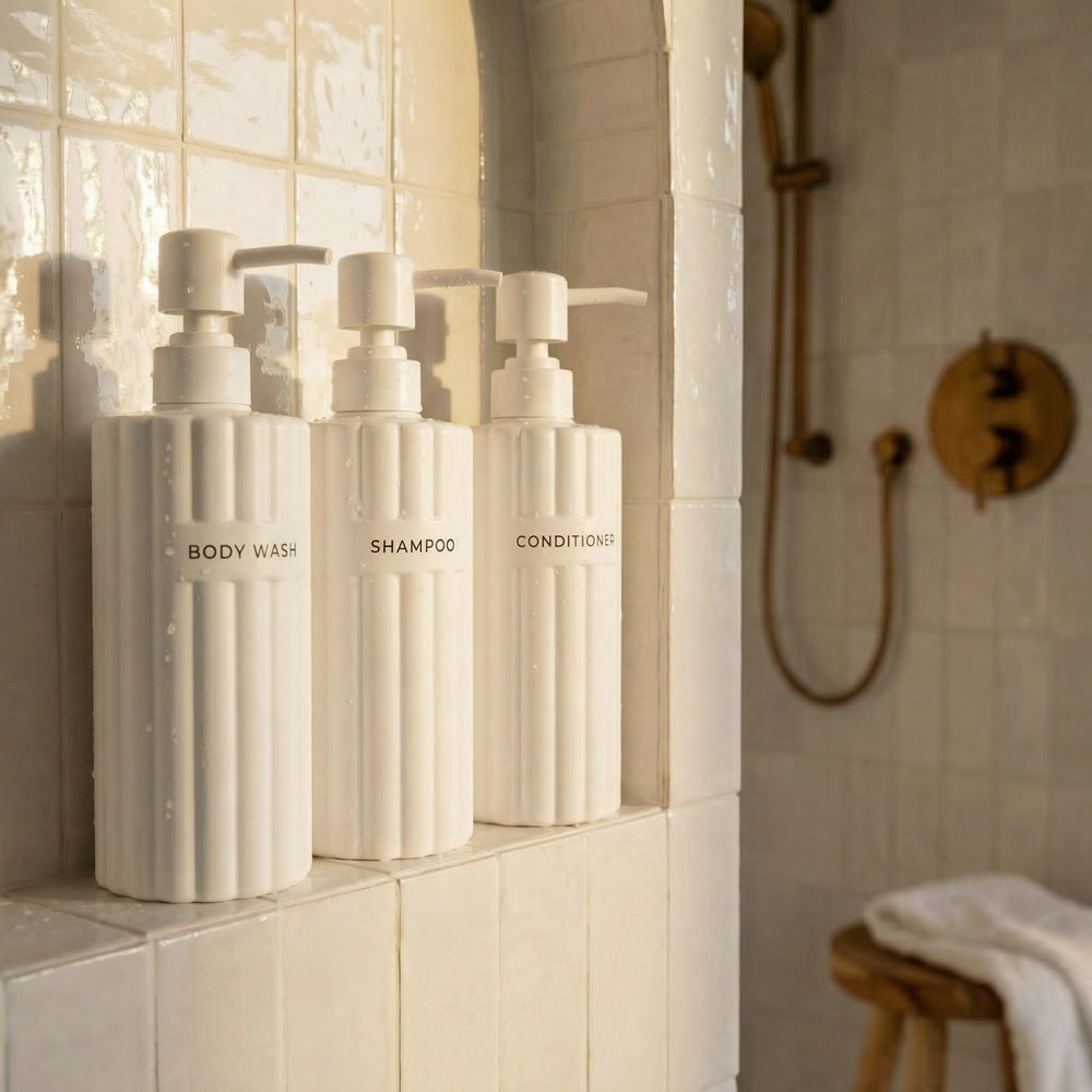 KIBAGA stylish shampoo dispenser 19oz with pump for easy daily use.