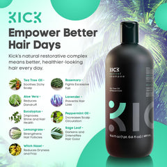 Kick Mens Shampoo foamy lather demonstrates sulfate-free cleansing