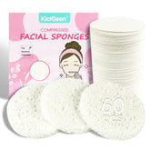 Kickleen 60-count compressed facial sponges ready for daily cleansing and travel