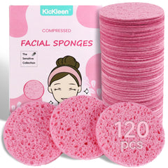 Kickleen compressed facial sponges pink pack for daily cleansing.
