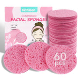 Kickleen compressed facial sponge pink round for gentle cleansing and makeup removal.