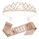 KICOSY rose gold 21st crown with crystals for an elegant party look.