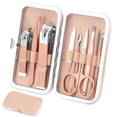 Kidoom manicure set in a rose-gold case, ideal for on-the-go grooming.
