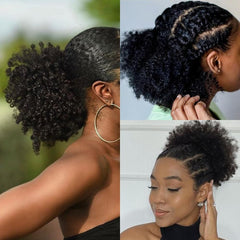 Kid's Summer Afro Puff closeup reveals premium synthetic texture blending with real hair.