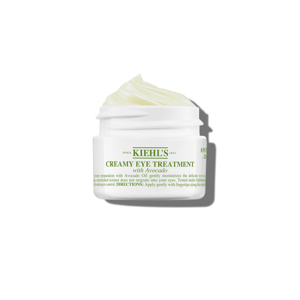Kiehl's Avocado Eye Treatment bottle close-up showing premium hydration for delicate eye skin.