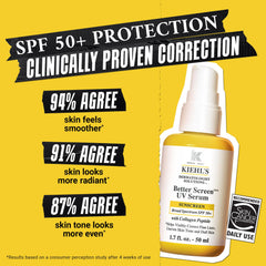 Kiehl's Better Screen UV Serum en mano, aplicación rápida y absorción suave.