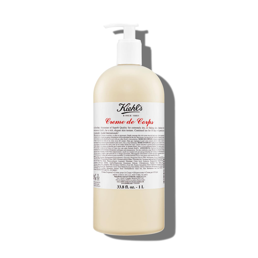 Kiehl's Creme de Corps Rich bottle pump delivering fast-absorbing hydration.