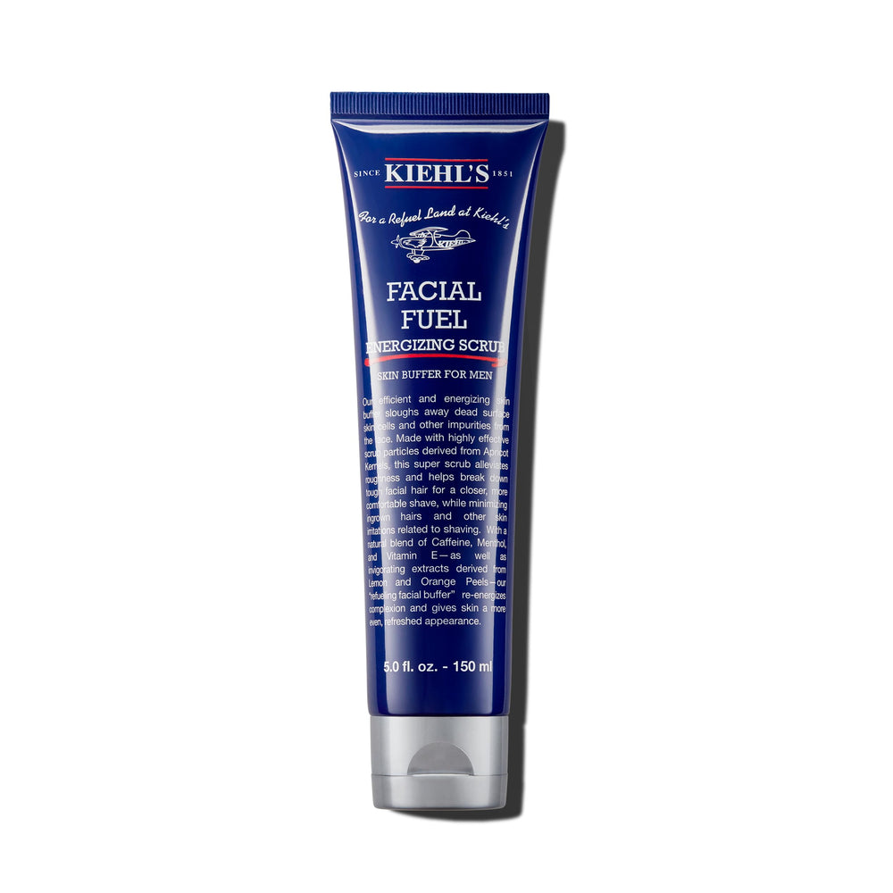 Kiehl's Facial Fuel Exfoliating Scrub bottle with caffeine for refreshed, smoother skin.