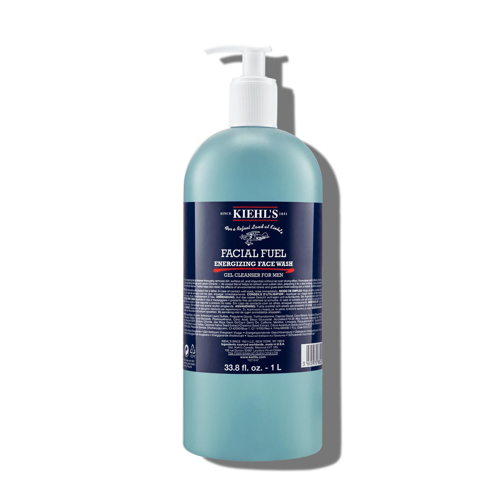 Kiehl's Facial Fuel front bottle view, energizing cleanse for refreshed skin.
