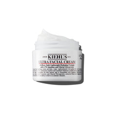 Kiehl's Ultra Facial Cream bottle closeup highlighting premium packaging and long-lasting hydration.