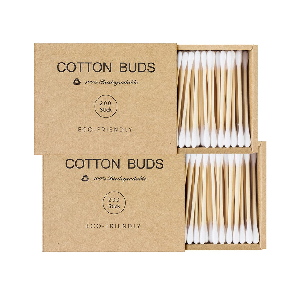 Kiemeu bamboo cotton swabs with wooden sticks, 400-count, ideal for daily ear care.