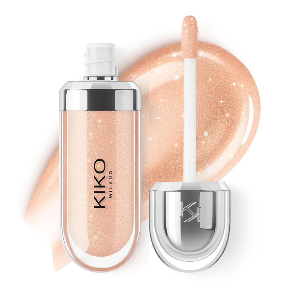Kiko Milano 3D Hydra Lip Gloss, tapa metálica, brillo duradero para labios.