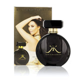 Kim Kardashian Gold EDP bottle front with gold detailing for timeless glamour.