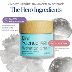 Kind Science Hydration Cream on hand shows creamy, non-greasy texture for everyday use.