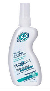KINeSYS fragrance-free clear spray sunscreen pump offers quick, even coverage for outdoor workouts.