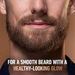 Beard oil bottle shot featuring avocado macadamia mix moisturizes dry skin.