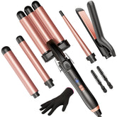 Kinked 5-in-1 wand curling iron showing versatile styling options for straight, wavy, and curly looks