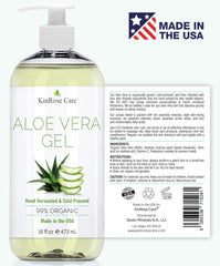 KinRose Care Aloe Vera puro, alivio suave para quemaduras ligeras.