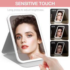 Kintion Travel Makeup Mirror smart touch dimming lets quick color or brightness tweaks.
