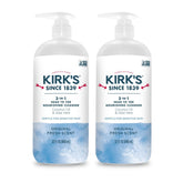 Kirk's 3-in-1 cleanser pump bottle close-up for head-to-toe washing