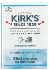 Kirk's Jabón de Castilla Original, botella vertiendo: limpieza suave para piel sensible.