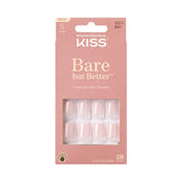 KISS Bare but Better glossy pink press-on nails in short square shape for everyday glam.