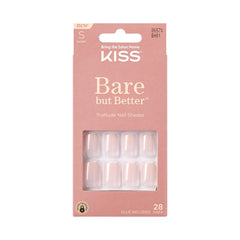 KISS Bare but Better glossy pink press-on nails in short square shape for everyday glam.