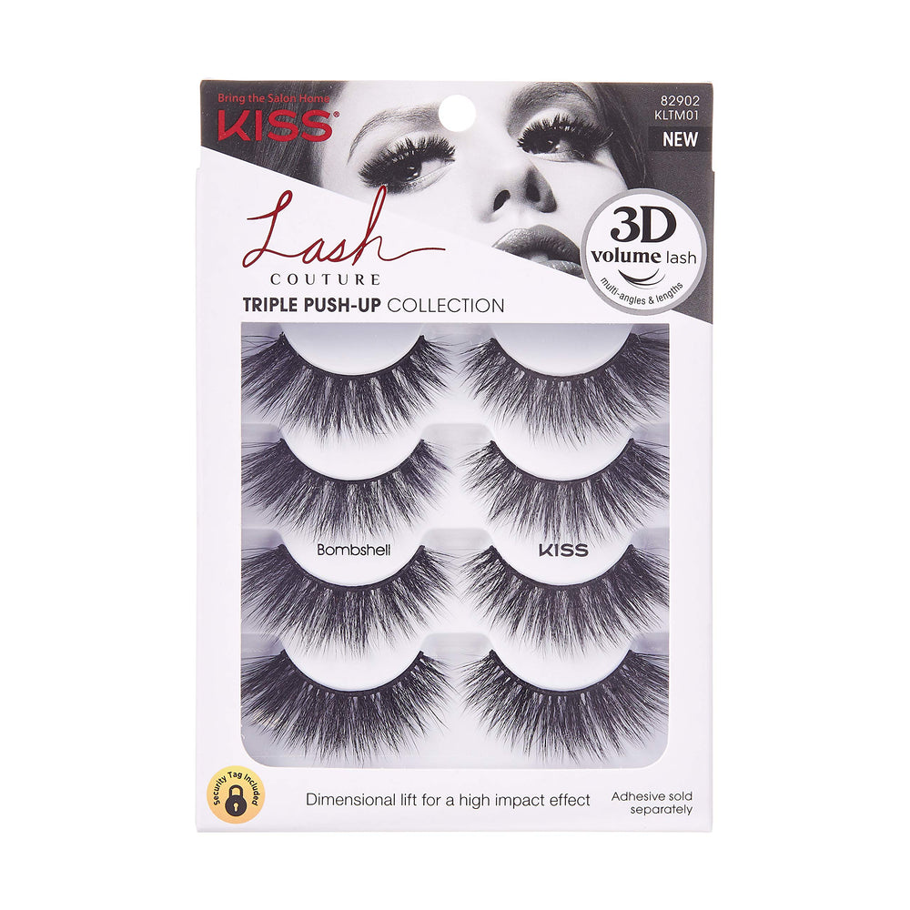 Kiss Triple Push-Up Bombshell 14mm lashes deliver luxe length for dramatic eye definition.