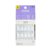 KISS CORE Lyrical nails in white almond short for a chic, minimalist manicure.