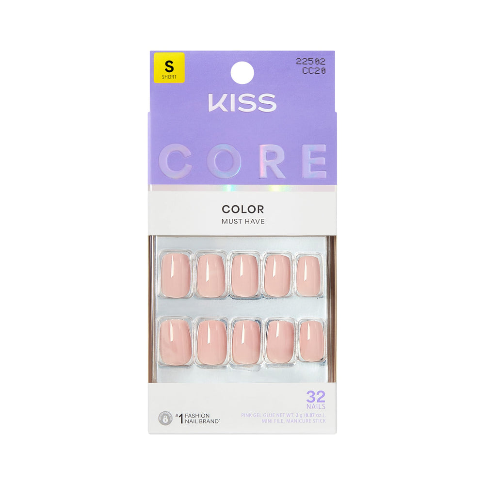 KISS CORE pink aesthetic press-on nails in squoval shape for everyday wear