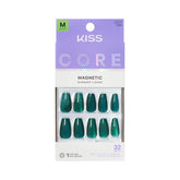 KISS CORE: uñas magneticas con brillo esmeralda en coffin para un look sofisticado.