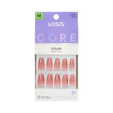 Uñas KISS CORE Jubilation rosas en forma ataúd para un look elegante.