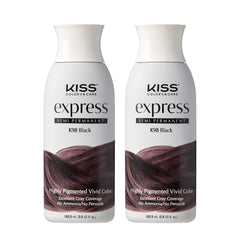 Kiss Express hair color bottle close-up shows rich pigment for bold looks.