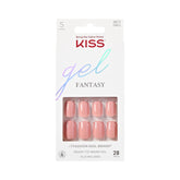 KISS Gel Fantasy ribbons pink nails—closeup of glossy gel finish for instant salon-style wear.