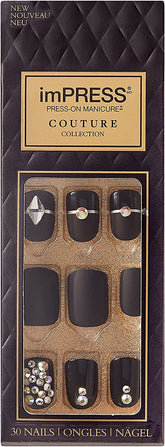 KISS imPRESS Lavish uñas mate negras para un look audaz y duradero