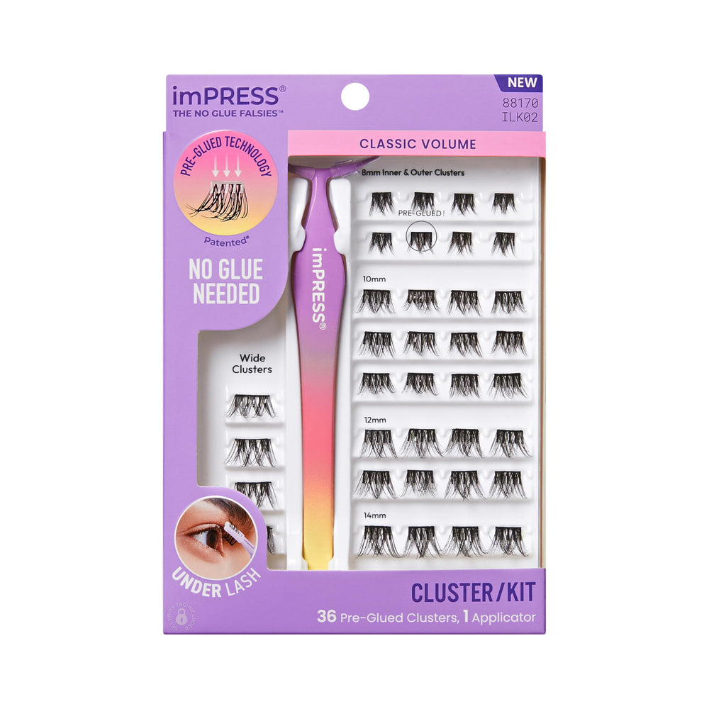 KISS imPRESS self-adhesive eyelashes packaging for fast, glamorous results.