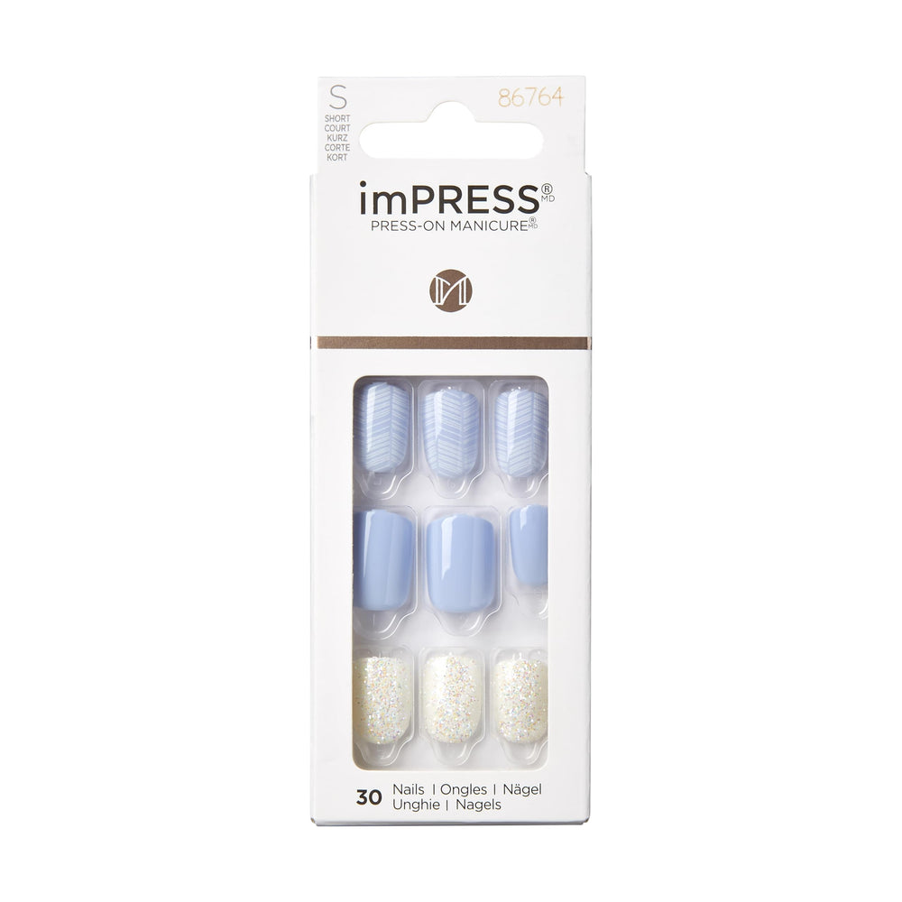 KISS ImPRESS sin pegamento uñas azul claro para un acabado profesional