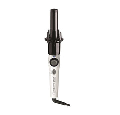 KISS Instawave Deluxe self-spinning action demonstrates smooth ceramic ionic curls with reduced frizz.