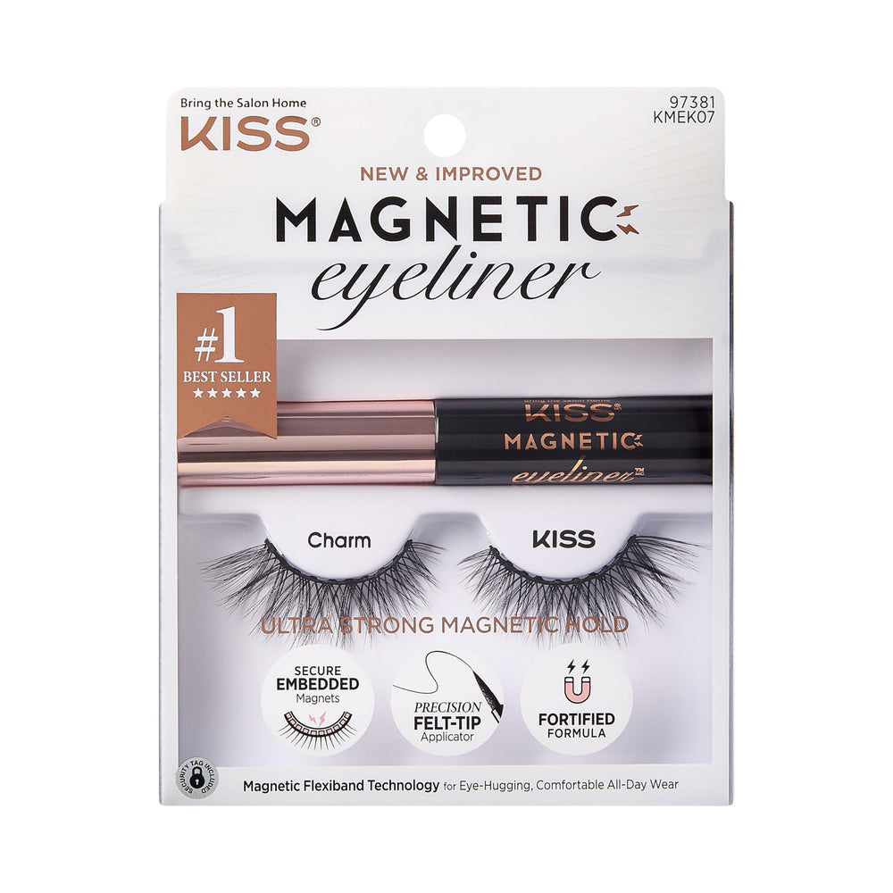 KISS Charm magnetic lashes 12mm on-eye view shows secure, natural-looking lift.