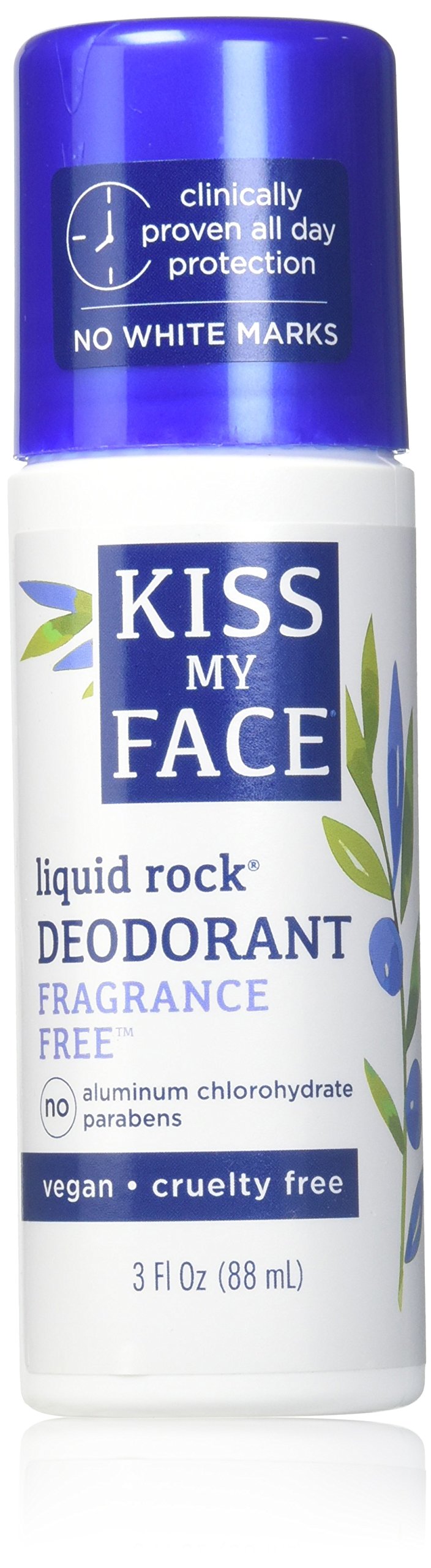 Kiss My Face desodorante líquido Rock natural sin fragancia en botella de 3 onzas para uso diario.