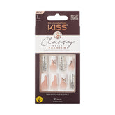 KISS New York Premium Classy Nails in long square with jewel accents for glamorous evenings.