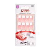 Kiss Salon uñas acrílicas 28, diseño francés para apariencia elegante y duradera.
