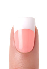 Kiss Salon Acrylic French Kit Sure Thing Medium close-up shows flawless fit.