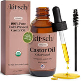 Kitsch Aceite de Ricino Orgánico: bote de vidrio para uso diario en cabello y piel.