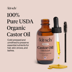 Kitsch aceite de ricino con aplicador spoolie para cejas y pestañas, apariencia más plena.
