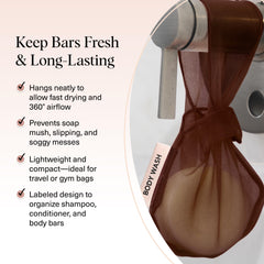 Kitsch bar soap saver pouch hangs in shower for easy access and organized daily routine